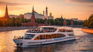 A river cruise past the Kremlin at sunset