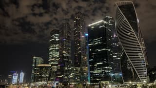 Moscow City lights up at night